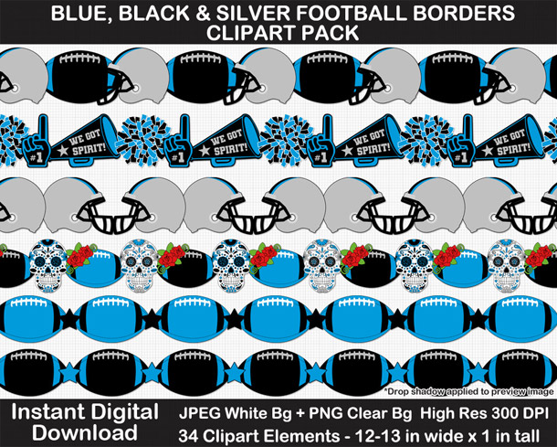 Love these fun blue, black, and silver football borders for scrapbooks, signs, and bulletin boards. Go Panthers!