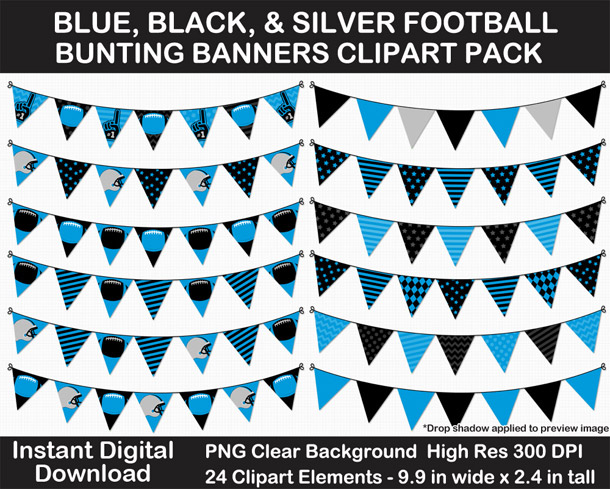 Love these fun blue, black, and silver football bunting banner cut outs for decorating! Go Panthers!