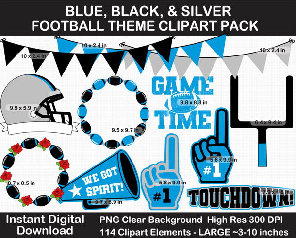 Love these fun Blue, Silver, and Black Football Theme Clipart - Letters, Numbers, Punctuation - Go Panthers!