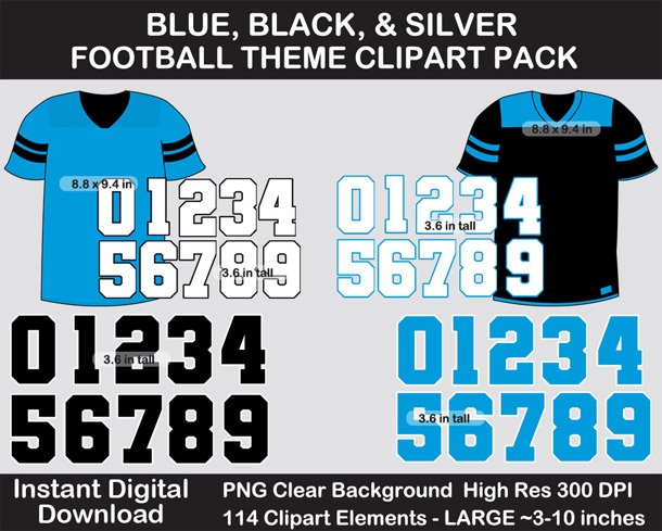 Love these fun Blue, Silver, and Black Football Theme Clipart - Letters, Numbers, Punctuation - Go Panthers!
