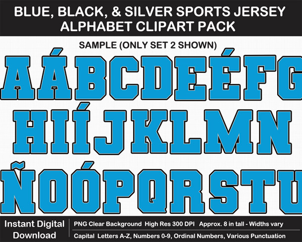 Love these fun Blue, Black, and Silver Sports Jersey Alphabet Clipart for Sign Making - Letters, Numbers, Punctuation - Go Panthers!