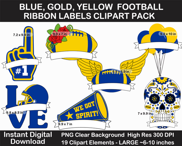 Love these fun Blue, Gold, and Yellow Football Ribbon Labels - Go Rams!