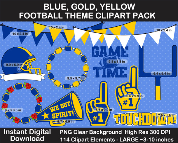Love these fun Blue, Gold, Yellow Football Theme Clipart - Letters, Numbers, Punctuation - Go Rams!
