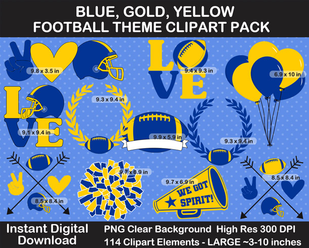 Love these fun Blue, Gold, Yellow Football Theme Clipart - Letters, Numbers, Punctuation - Go Rams!