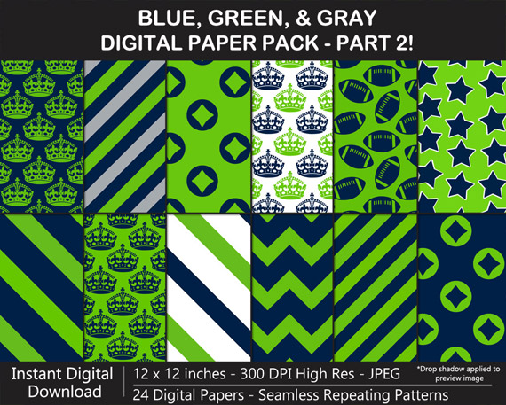 Love these blue, green, and gray seamless pattern digital papers!