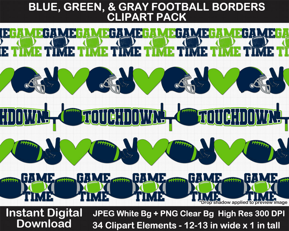Love these fun blue, green, and gray football borders for scrapbooks, signs, and bulletin boards. Go Seahawks!