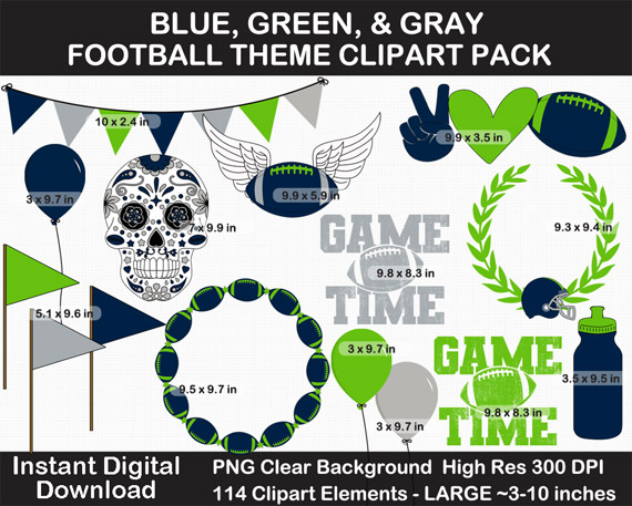 Love these fun blue, green, and gray football theme clipart pack!