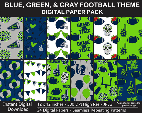 Blue, Green, and Gray Digital Paper Pack