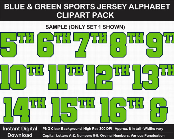 Love these fun Blue and Green Sports Jersey Alphabet Clipart for Sign Making - Letters, Numbers, Punctuation - Go Seahawks!