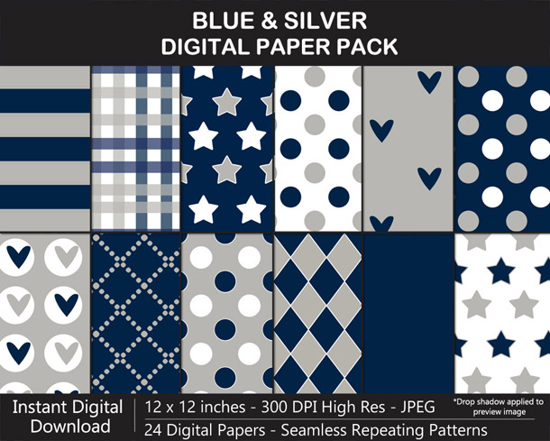 Blue and Silver Digital Paper Pack for Cowboys Football Fan Crafting!