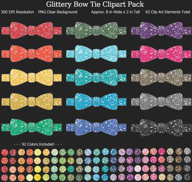 Love these rainbow glitter bow tie clipart for my baby shower games and decorations. 92 colors!