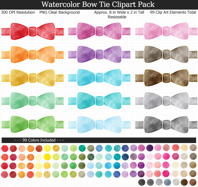 Love these rainbow watercolor bow tie clipart for my baby shower games and decorations. 99 colors!
