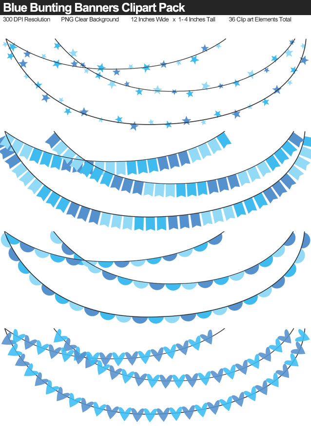 Blue Bunting Banner Clipart Pack