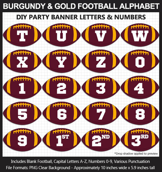 Love these fun Burgundy and Gold Football clipart for game day decoration - Letters, Numbers, Punctuation - Go Washington FT!