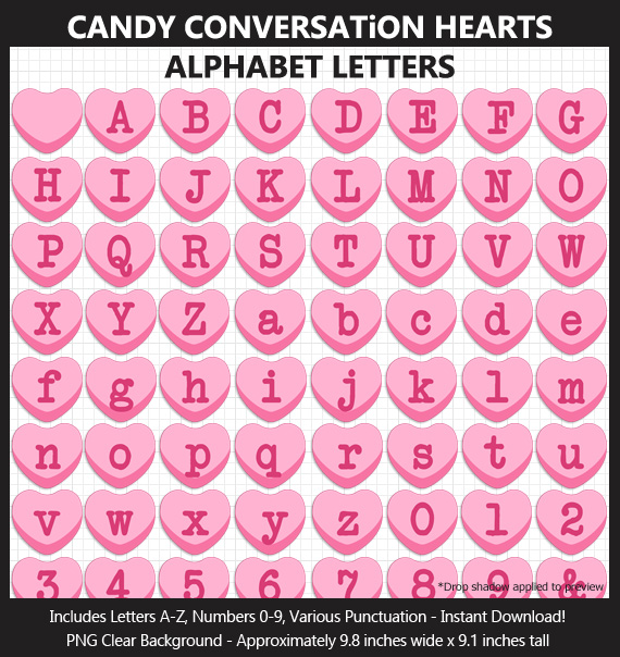 Love these adorable Candy Conversation Hearts Alphabet clipart for Valentine's Day banners and decoration - Letters, Numbers, Punctuation