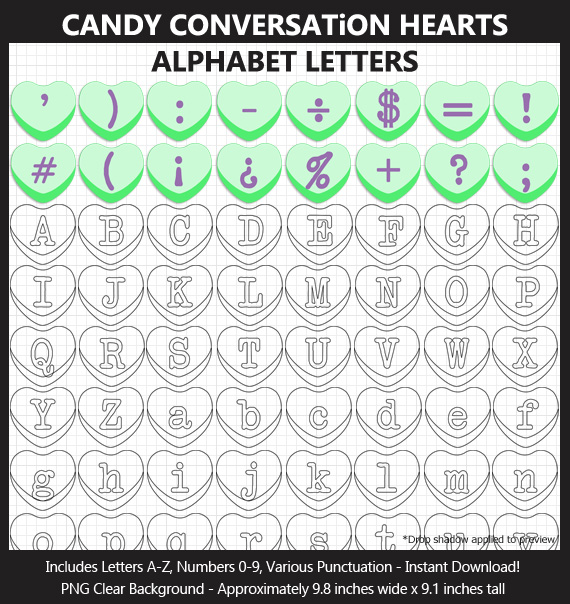 Love these adorable Candy Conversation Hearts Alphabet clipart for Valentine's Day banners and decoration - Letters, Numbers, Punctuation