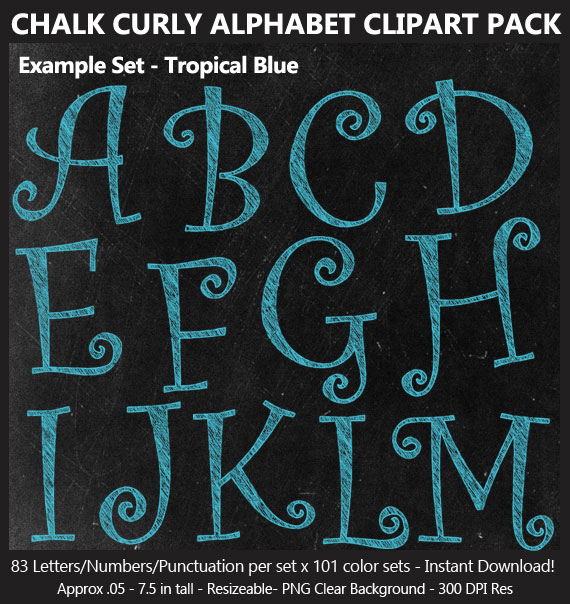 Love these cute chalk curly alphabet clip art for birthday banners and classroom decoration - Letters and Numbers Punctuation