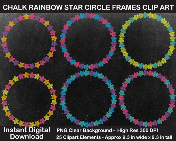 Love these fun chalkboard rainbow star circle wreaths clipart!