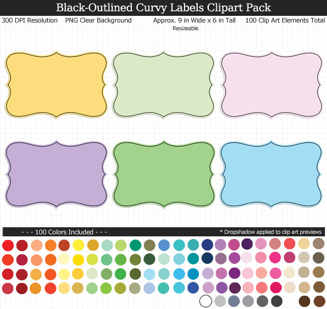 Black-Outlined Curvy Labels Clipart Pack