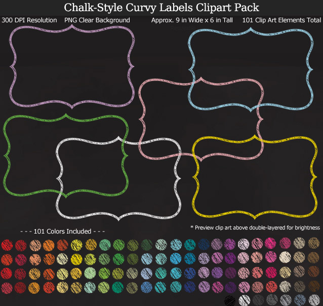 Love these chalk rainbow curvy label clipart for my teacher binders. 101 colors!