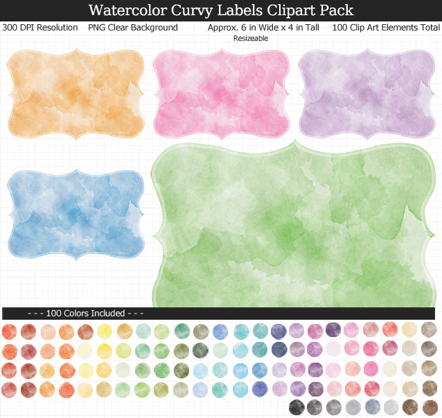 Watercolor Curvy Labels Clipart Pack
