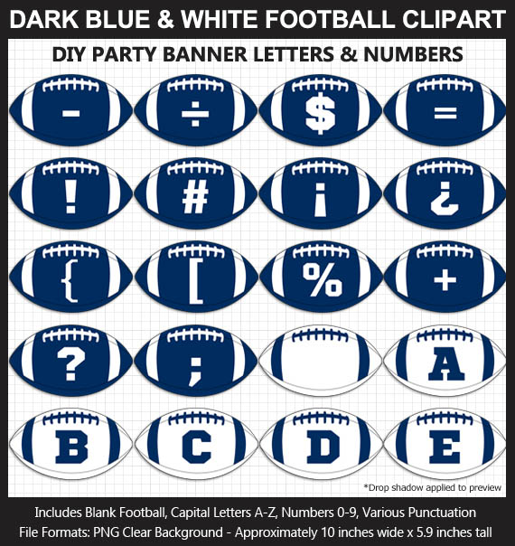 Love these fun Dark Blue and White Football clipart for game day decoration - Letters, Numbers, Punctuation - Go Colts!