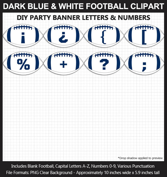 Love these fun Dark Blue and White Football clipart for game day decoration - Letters, Numbers, Punctuation - Go Colts!