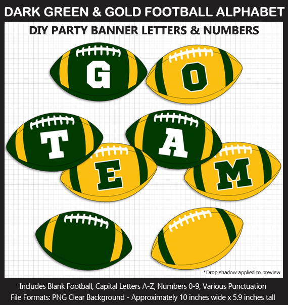 Love these fun Dark Green and Gold Football clipart for game day decoration - Letters, Numbers, Punctuation