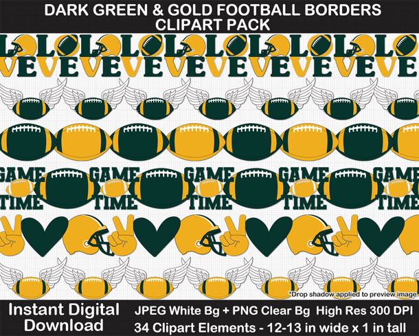 Love these fun dark green and gold football borders for scrapbooks, signs, and bulletin boards. Go Packers!