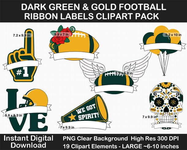 Love these dark green and gold football ribbon labels clipart for football season! Go Packers!