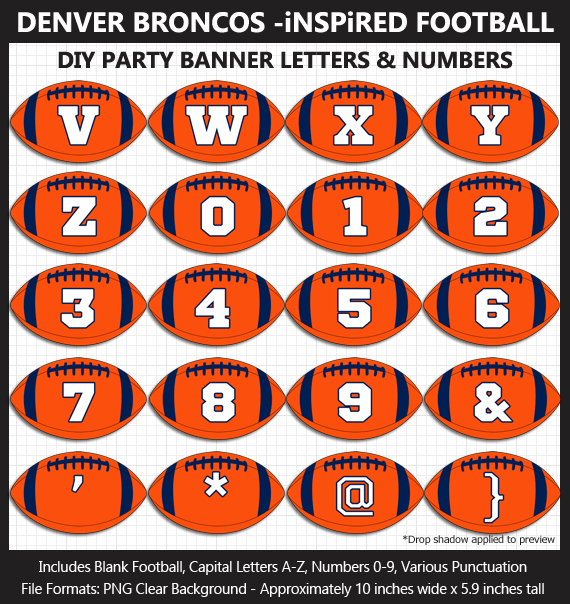 Love these fun Denver Broncos Football clipart for game day decoration - Letters, Numbers, Punctuation