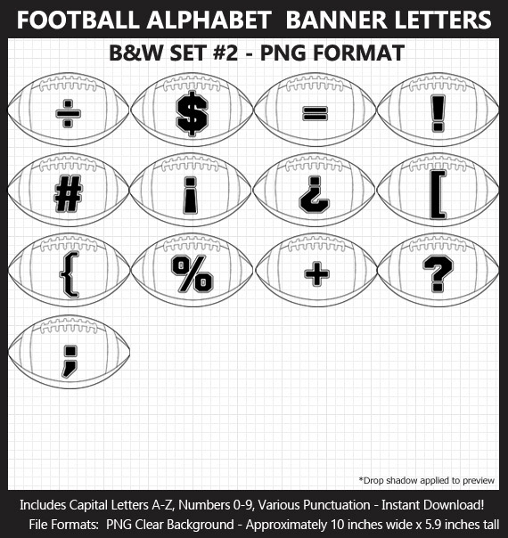 Love these awesome football alphabet clipart for birthday banners and Superbowl parties - Letters, Numbers, Punctuation