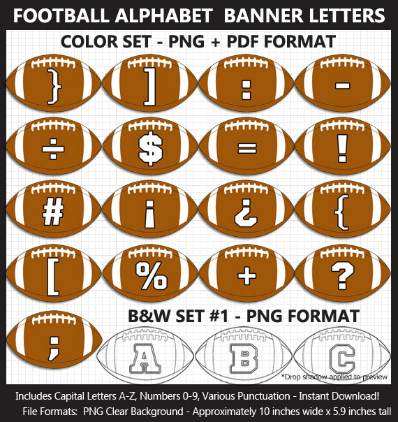 Love these awesome football alphabet clipart for birthday banners and Superbowl parties - Letters, Numbers, Punctuation