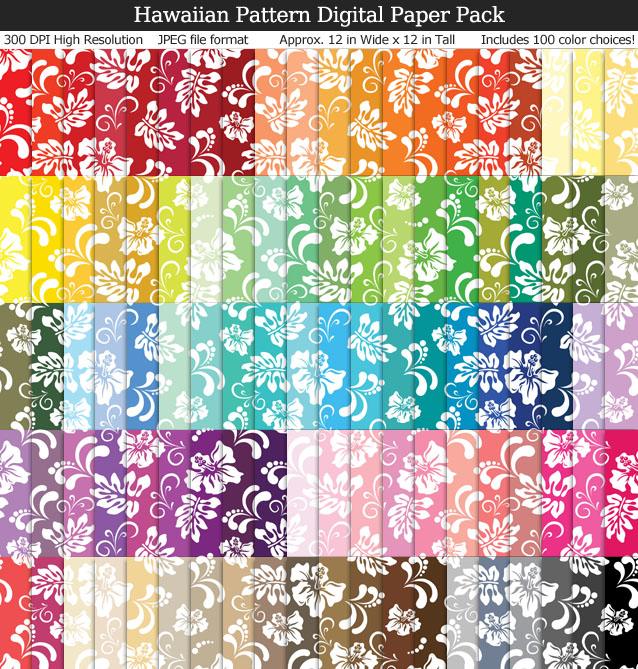 Hawaiian Print Digital Paper Pack - 100 Colors!
