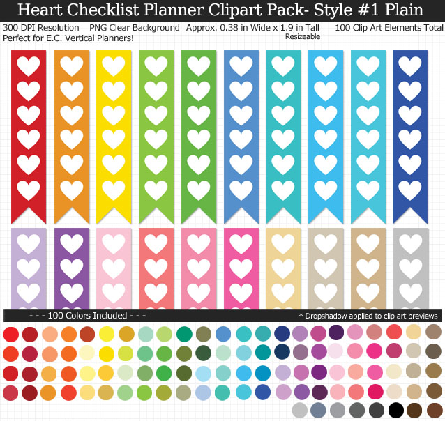 Love these rainbow heart checklist clipart for my Erin Condren vertical planner - 100 colors