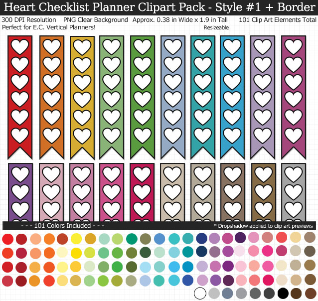 Love these rainbow heart checklist clipart for my Erin Condren vertical planner - 101 colors
