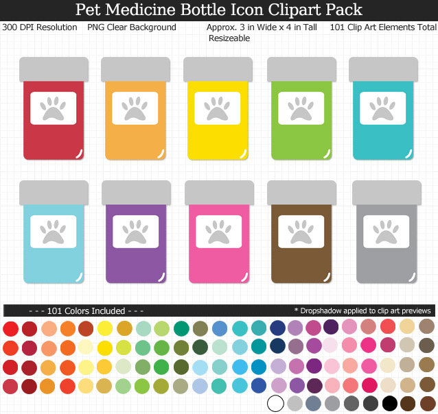 Pet Medicine Bottle Icons Clipart Pack