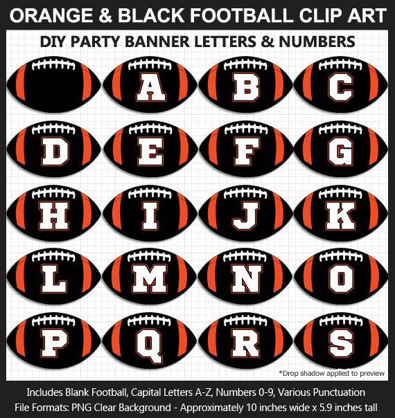Love these fun Orange and Black Football clipart for game day decoration - Letters, Numbers, Punctuation - Go Bengals!