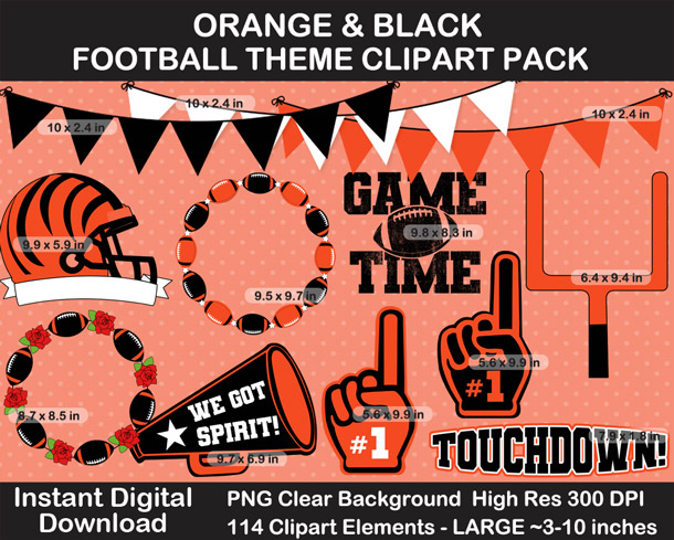 Love these fun Orange and Black Football Theme Clipart - Letters, Numbers, Punctuation - Go Bengals!