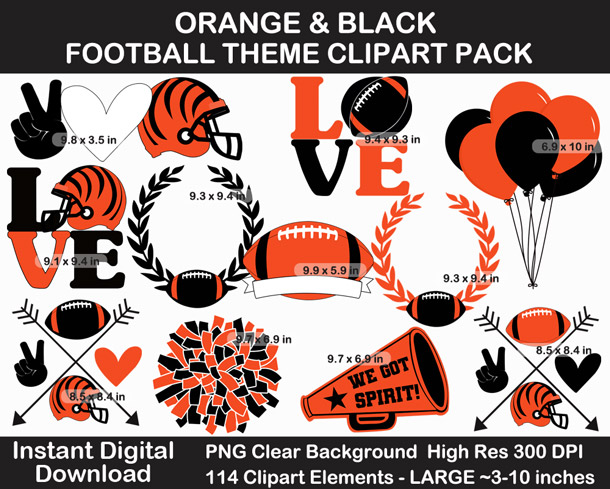 Love these fun Orange and Black Football Theme Clipart - Letters, Numbers, Punctuation - Go Bengals!