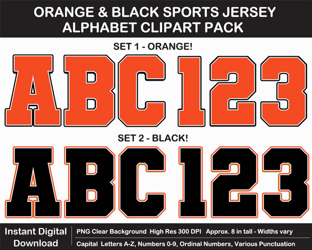 Love these fun Orange and Black Sports Jersey Alphabet Clipart for Sign Making - Letters, Numbers, Punctuation - Go Bengals!