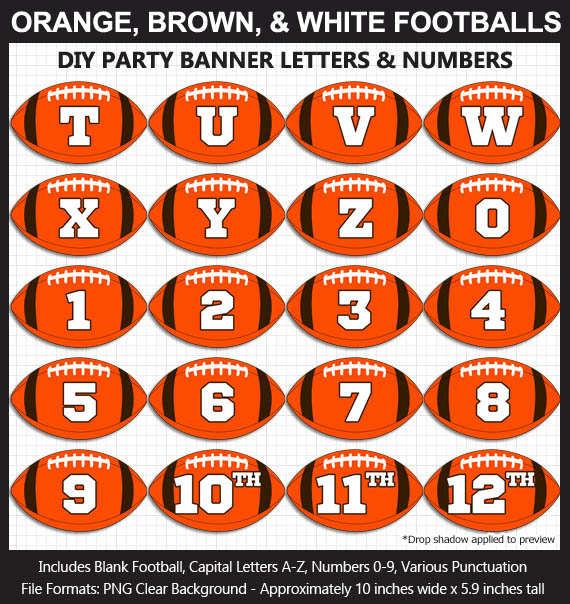 Love these fun Orange, Brown, and White Football clipart for game day decoration - Letters, Numbers, Punctuation - Go Browns!