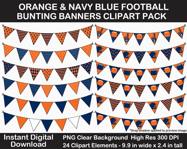 Love these fun Orange and Navy Football Theme Bunting Banner Clipart - Go Broncos!