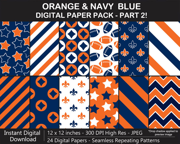 Love these fun orange and navy blue digital papers!