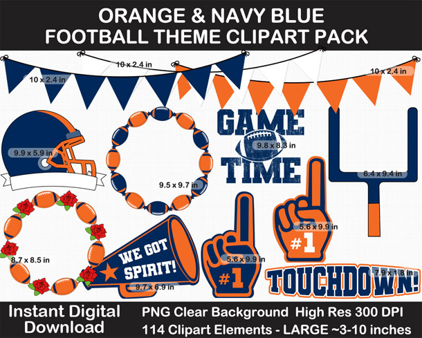 Love these fun Orange and Navy Blue Football Theme Clipart - Letters, Numbers, Punctuation - Go Broncos!