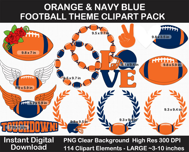 Love these fun Orange and Navy Blue Football Theme Clipart - Letters, Numbers, Punctuation - Go Broncos!