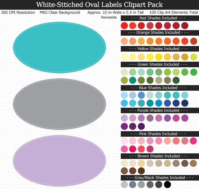 White-Stitched Oval Labels Clipart Pack