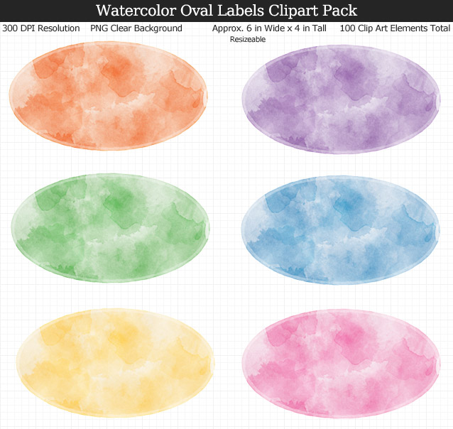 Watercolor Oval Labels Clipart Pack