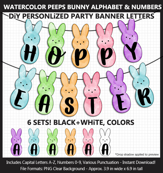 Love these cute watercolor peeps alphabet clipart for Easter decorating - Letters, Numbers, Punctuation