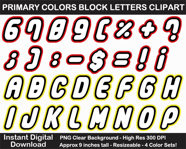 Love these fun block letters clip art in bold primary colors for birthday decorations, bulletin boards, and scrapbooking!
